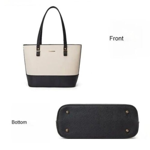 Fashionable Tote Handbag Crossbody & Utility 3 In 1 Set Black Cream W/Free Gift - Picture 3 of 10